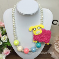 Children Choker With Big Fabric Animal Charm Pearl Necklace